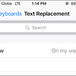 iPhone Settings General Keyboard Text Replacement Page