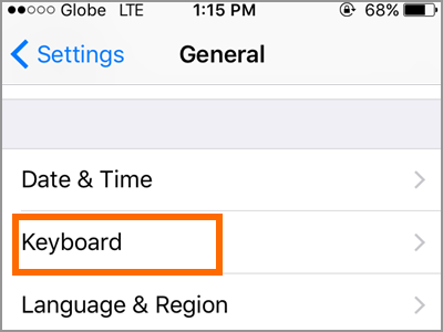 iPhone Settings General Keyboard