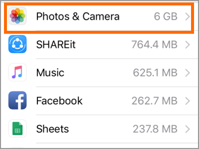 iPhone Settings General Storage Photos and Camera