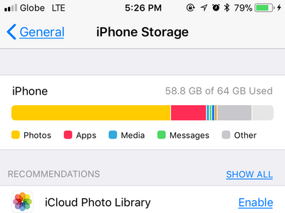 iPhone Settings General Storage