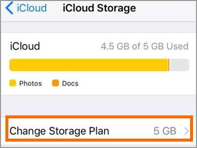 iPhone Settings iCloud Manage Storage Change Storage Plan