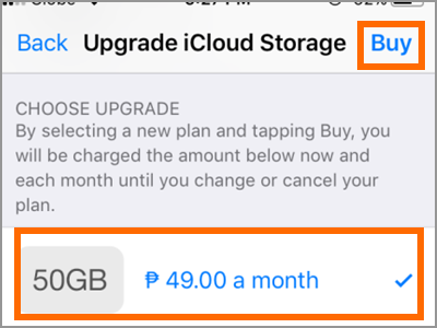 iPhone Settings iCloud Manage Storage Choose Storage Plan