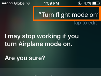 iPhone Siri Turn on Flight Mode