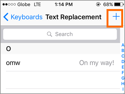 iPhone Text Replacement Add Text