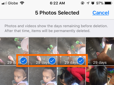 iPhone photos Recently deleted Select photos
