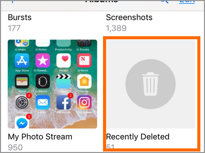 iPhone photos Recently deleted