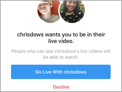 instagram Start Live Video Tap a friend Confirm Live