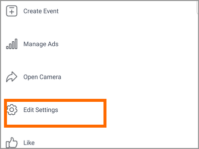 Android Facebook Settings Pages Choose Page More options Edit Settings