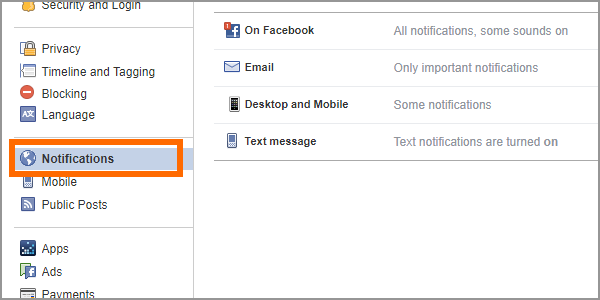 Facebook Web Settings Notifications