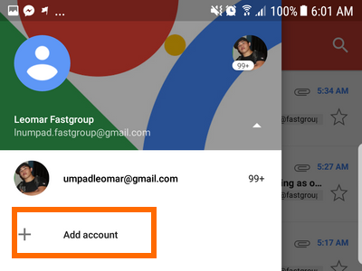 Gmail app account add acount button