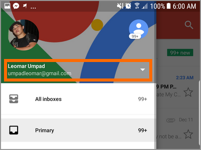 Gmail app account
