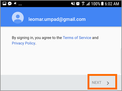 Gmail app accounts Add Gmail Terms of Service NEXT