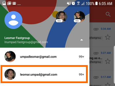 Gmail app accounts display Added Gmail account