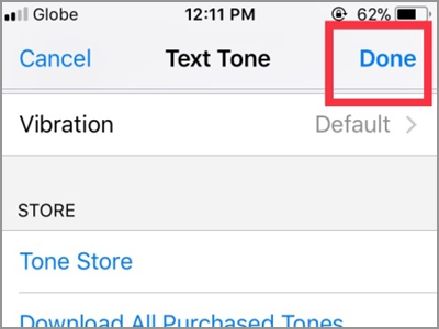 iPhone Home Contacts Edit Text Tone Choose Tone DONE