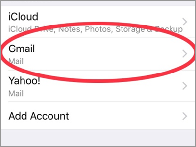 iPhone Settings Accounts and password Add Account Password Save Gmail