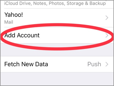 iPhone Settings Accounts and password Add Account