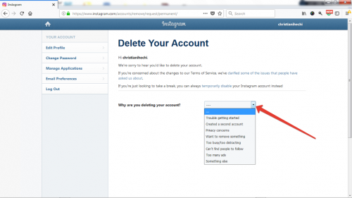 delete instagram account