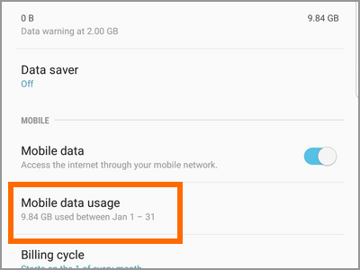 Android Settings Connections Data Usage Screen Mobile Data Usage