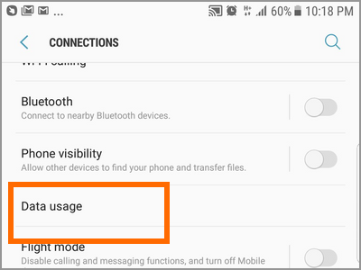 Android Settings Connections Data Usage