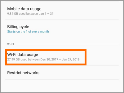 Android Settings Connections Wifi Data Usage