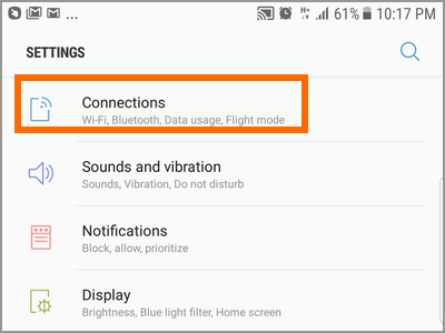 Android Settings Connections