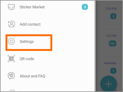 Android Viber Menu Settings