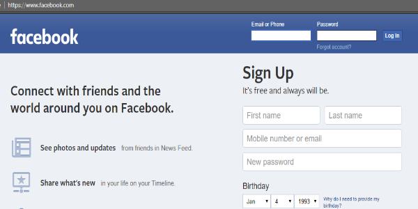 Facebook Login Page