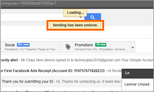 Gmail Message Sent Sending Undone