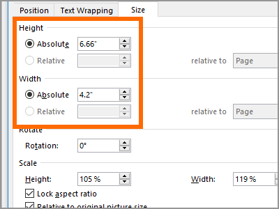 Resize Word Right Click Image Size and Position Enter Size