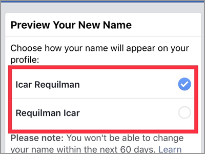 iPhone Facebook Name Change Preview