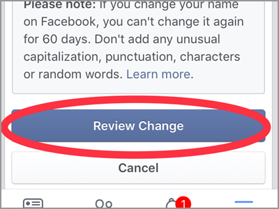 iPhone Home Facebook Menu Settings Account Settings General Name change Name Review Change