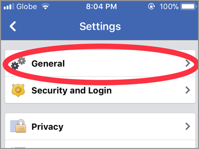 iPhone Home Facebook Menu Settings Account Settings General