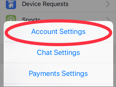 iPhone Home Facebook Menu Settings Account Settings