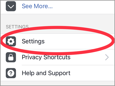 iPhone Home Facebook Menu Settings