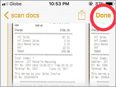 iPhone Home Notes Scan Documents Done Button