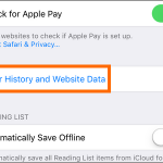 iPhone Home Settings Safari Clear History and Website Data