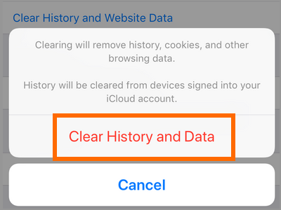 iPhone Home Settings Safari Clear History and Website Data Clear History and Data