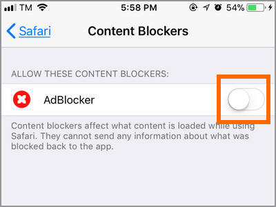 iPhone Home Settings Safari Content Blocker Swotch