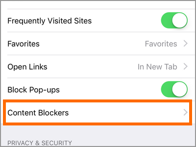 iPhone Home Settings Safari Content Blocker