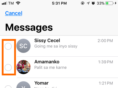iPhone Messages Edit button Message Thread Select