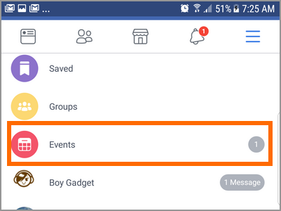 Android Facebook Menu Events