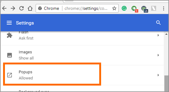 Google Chrome Menu Settings Advanced Content Popups