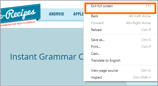 Google Chrome Right Exit Full Screen