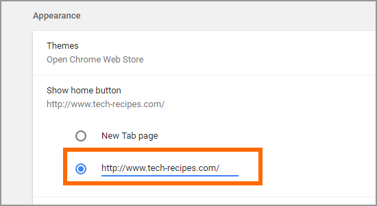 Google Chrome Setting Home button Enter Site