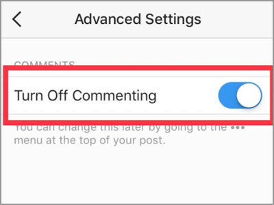 Instagram Add New Post Advanced Setting Turn Off Commenting