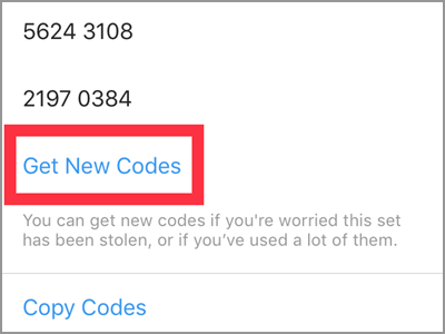 Instagram Settings Two-Factor Get Backup Codes Get New Codes