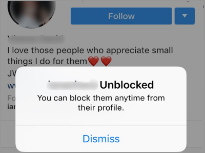 Instagram User Profile Setting Unblock Confirmation