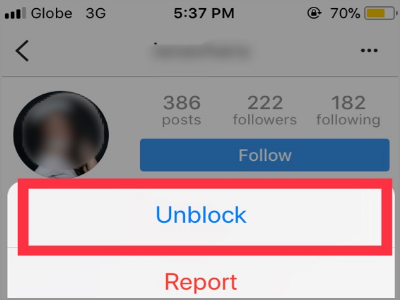 Instagram User Profile Setting Unblock