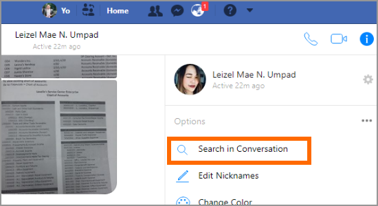 PC Facebook Messenger Conversation Searcgh in Conversation