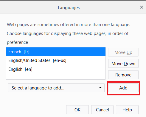 change firefox language